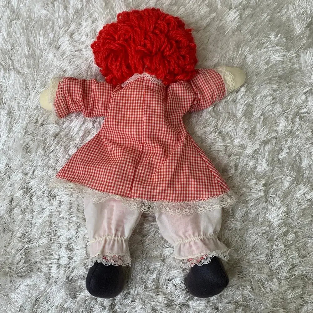 Handmade Raggedy Ann Doll Red Gingham Dress Lace and Bloomers 15
